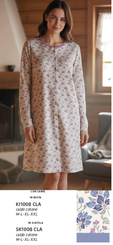 KAREKI1008CLA- ki 1008 cla camicia notte ap. donna interlock - Fratelli Parenti
